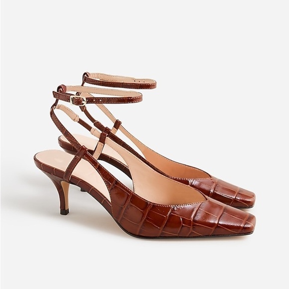 J Crew Leona ankle-strap heels in croc-embossed leather BX914 - Picture 1 of 3